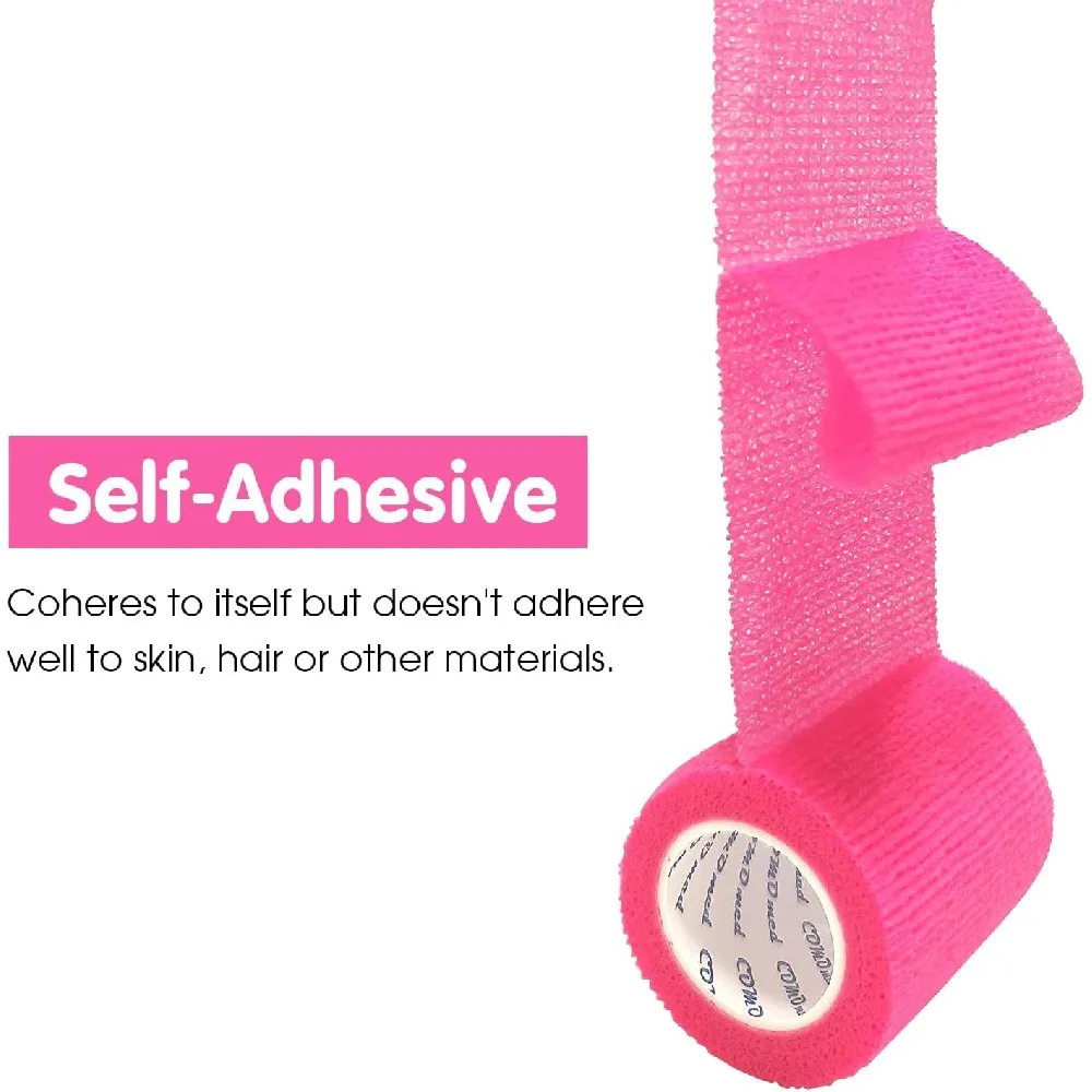 Pink Self‑Adhesive Cohesive Bandage, Breathable Elastic Non‑Woven Sports Wrap, Joint Support & Pet Vet Bandage, 5cm X 4.5m, 1 Roll