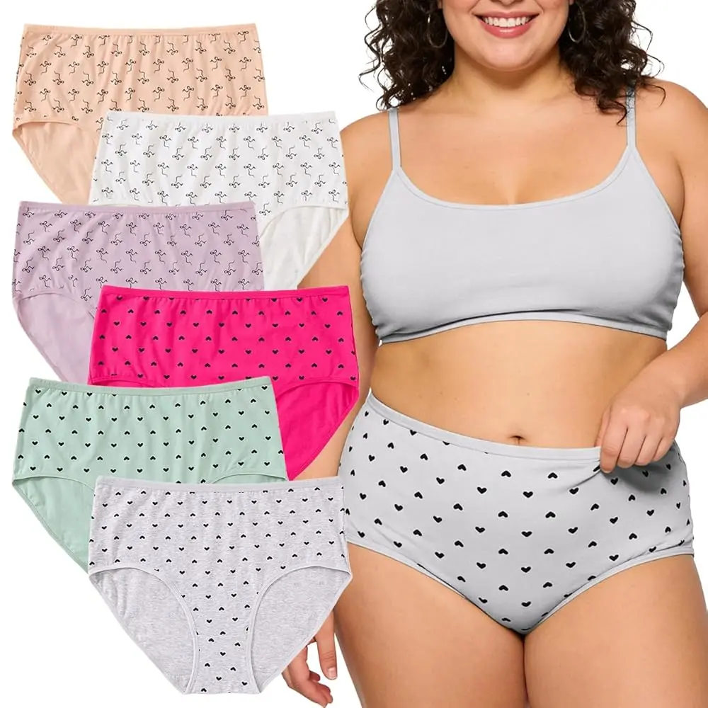 

Женские хлопковые трусы большого размера, 6 штук, с высокой талией, утягивающие, с бантом и точками, комфортные, эластичные, комплект