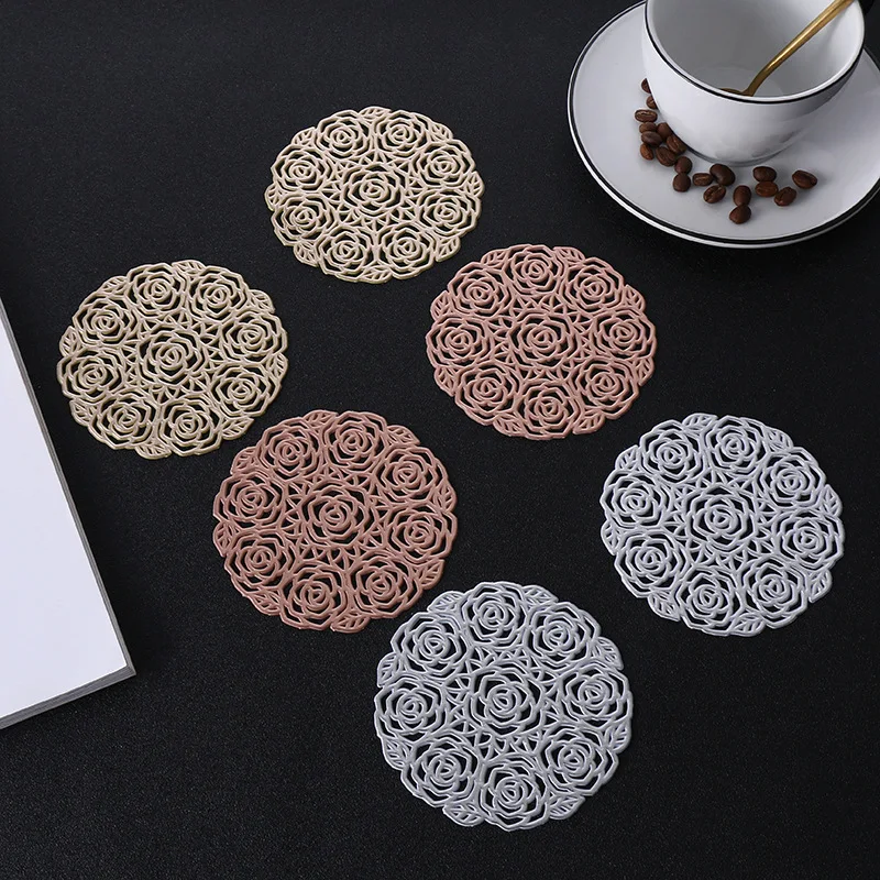 PVC Hollow Rose Coasters Scandinavian Ins Style Coffee Coaster Heat Insulation Anti-scald Waterproof Mats Jewelry Photography