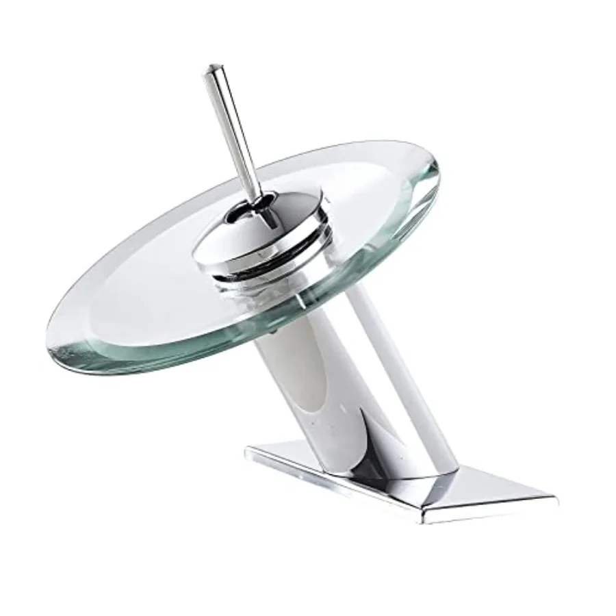 

Bathroom Faucet Waterfall Glass Spout Single Handle One Hole Bath Sink Faucet Vanity Lavatory Basin Mixer Tap with Cover Plate