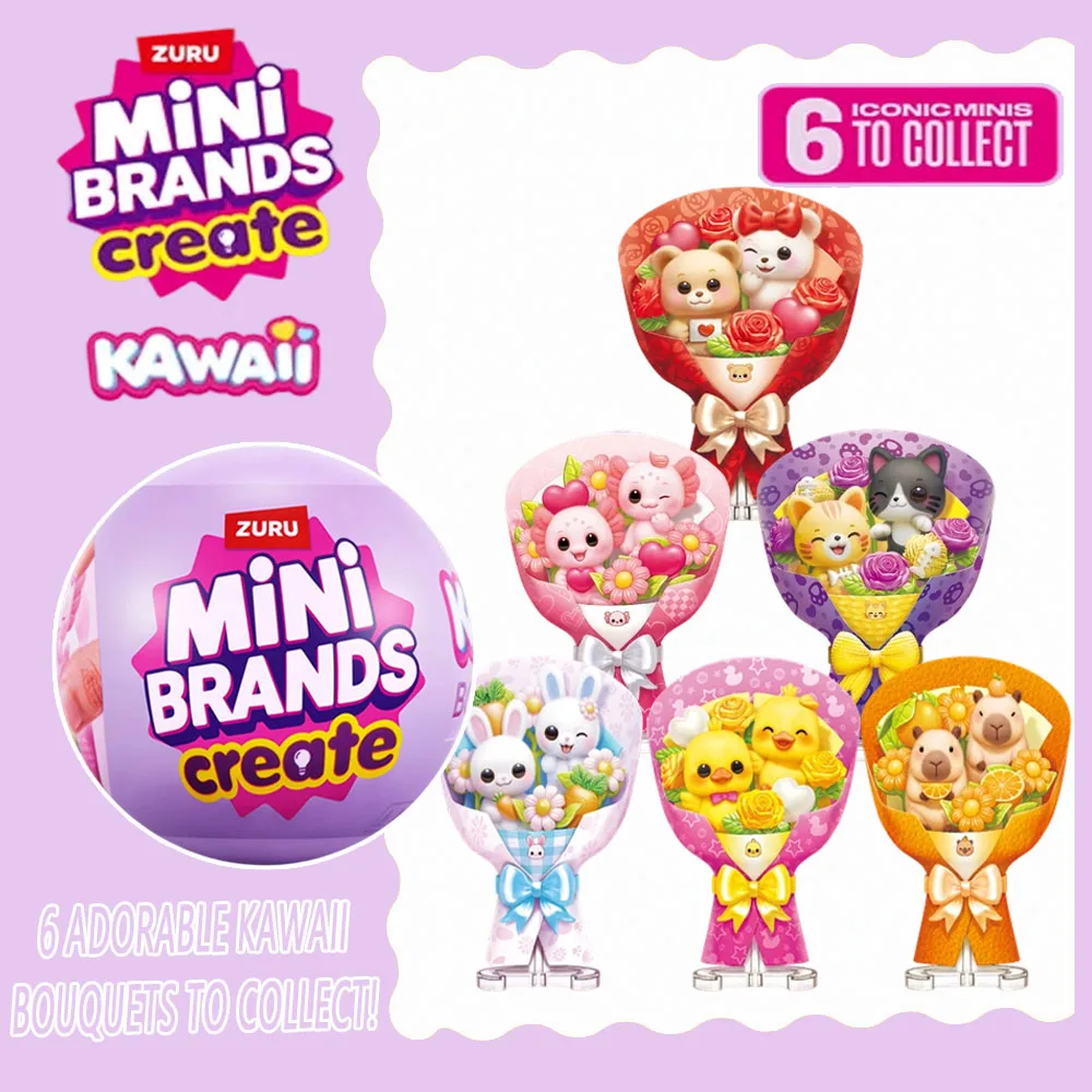 ZURU Mini Brands Mini Kawaii Bouquet Capsule Series  Collectable Bear Bouquet with Miniature Flowers 6 Unique Designs To Collect