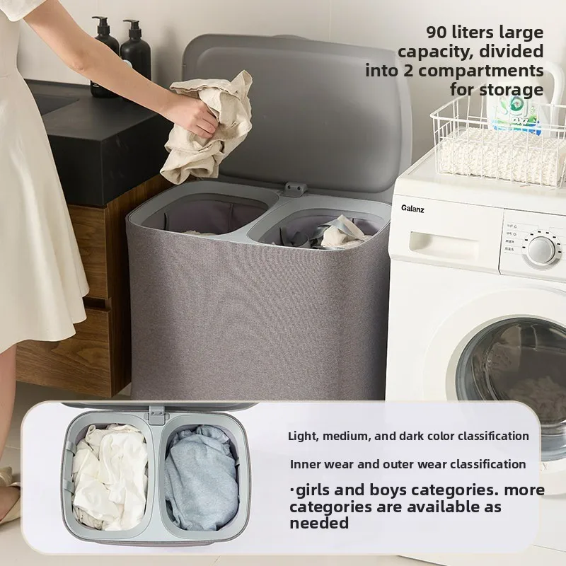 High Capacity Laundry Hamper with Lid Stylish Storage Basket Organizer for Clothes Home Bedroom Bathroom Decor Cotton Beige