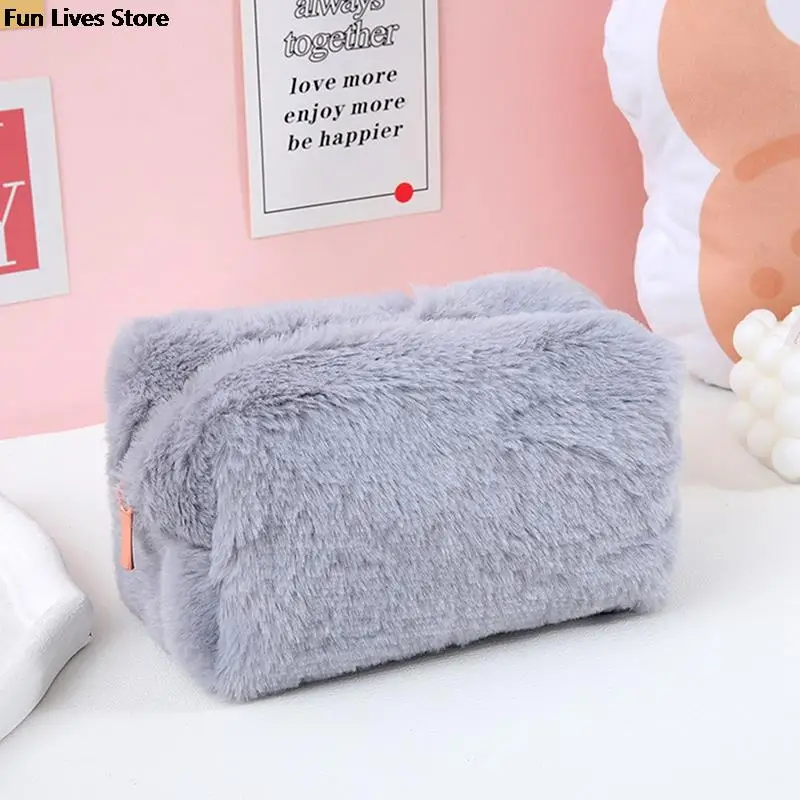 Soft Plush Makeup Bag for Women Toiletries Organizer Female Cosmetic Bags Suede Fur Storage Purse Large Capacity Travel Pockets