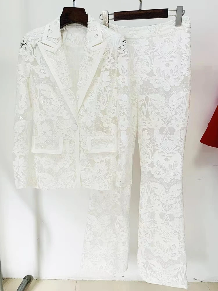 Elegant High Quality Suits Set 2024 For Women Embroidery Sexy Party Club Pants Set Fashion Summer