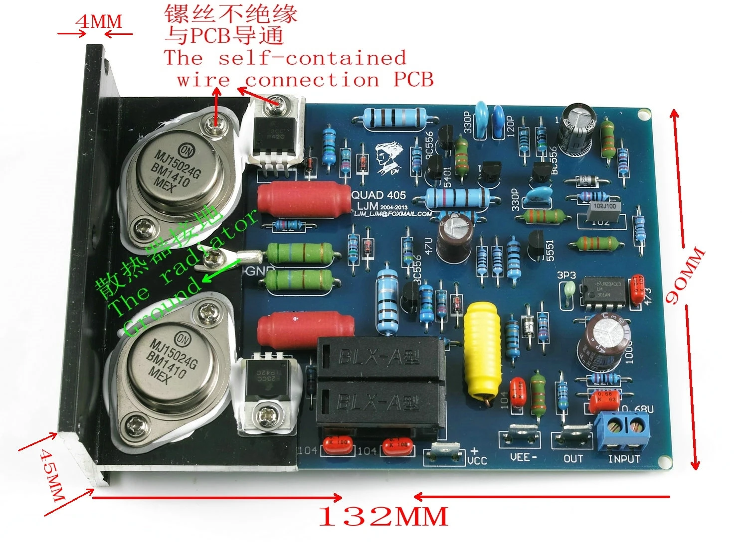 Ein Paar QUAD405 CLONE MJ15024 100W 8R DIY KITS Fertige Baord Zweikanal-Verstärkerplatine mit Winkelaluminium