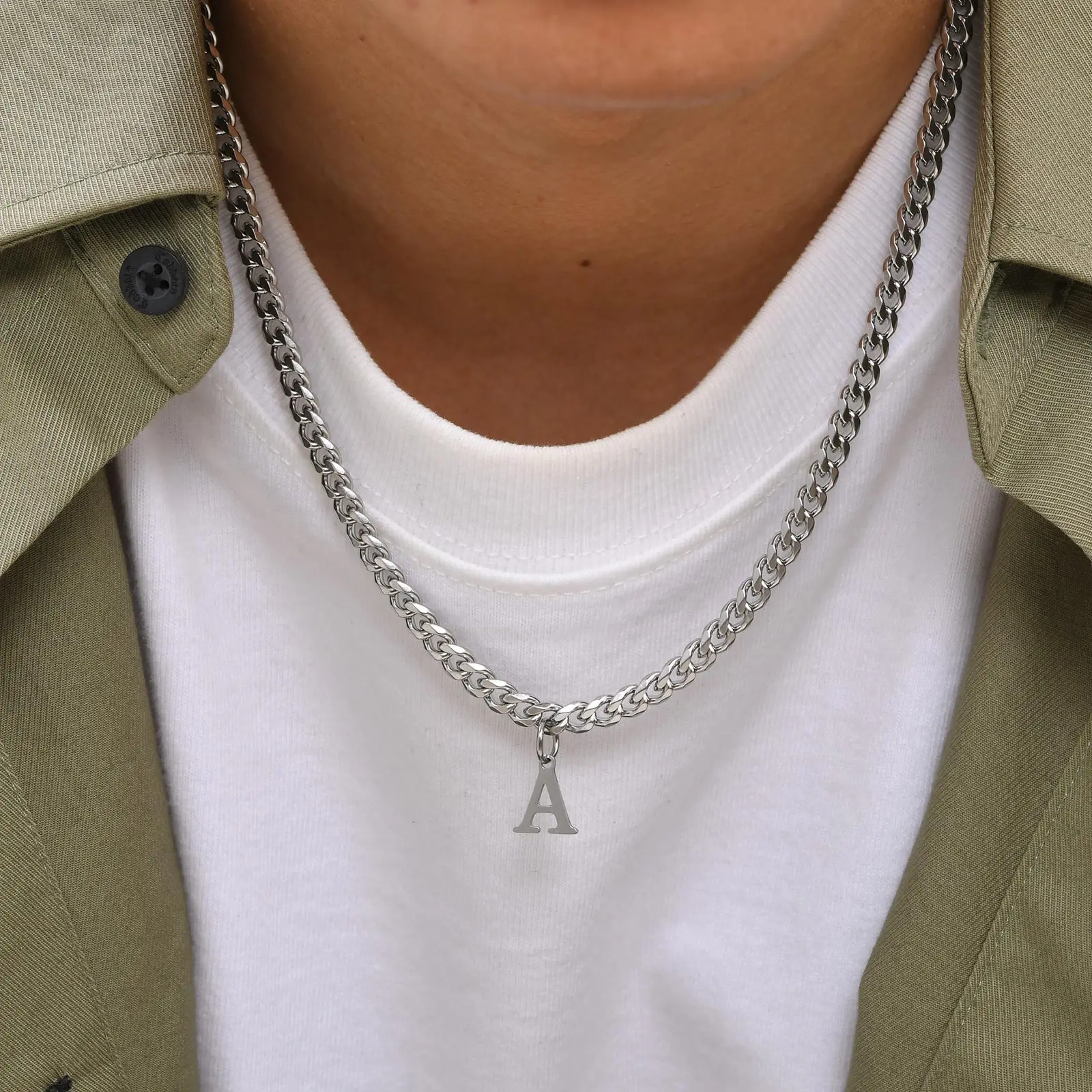 Initials Cuban Chain Necklaces for Men Boys,Waterproof A-Z 26 Alphabet Charm Pendant with 50cm/19.7