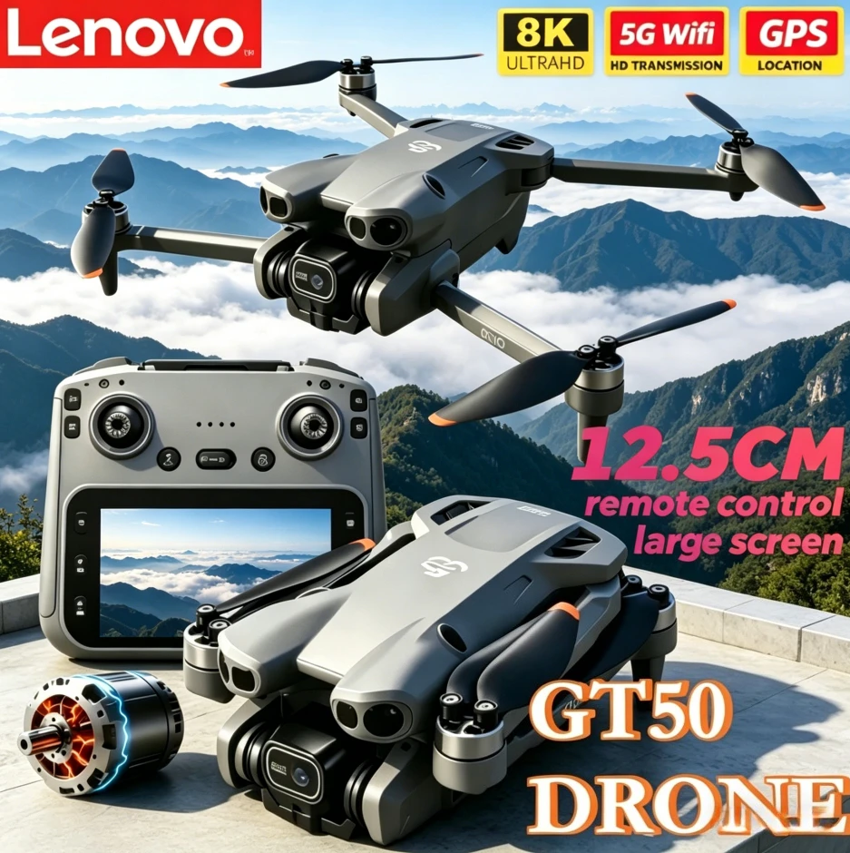 

Дрон Lenovo GT50 8K с экраном 4,3 дюйма, пультом ДУ, EIS, GPS, складной квадрокоптер, легкий, для начинающих, для взрослых, для путешествий