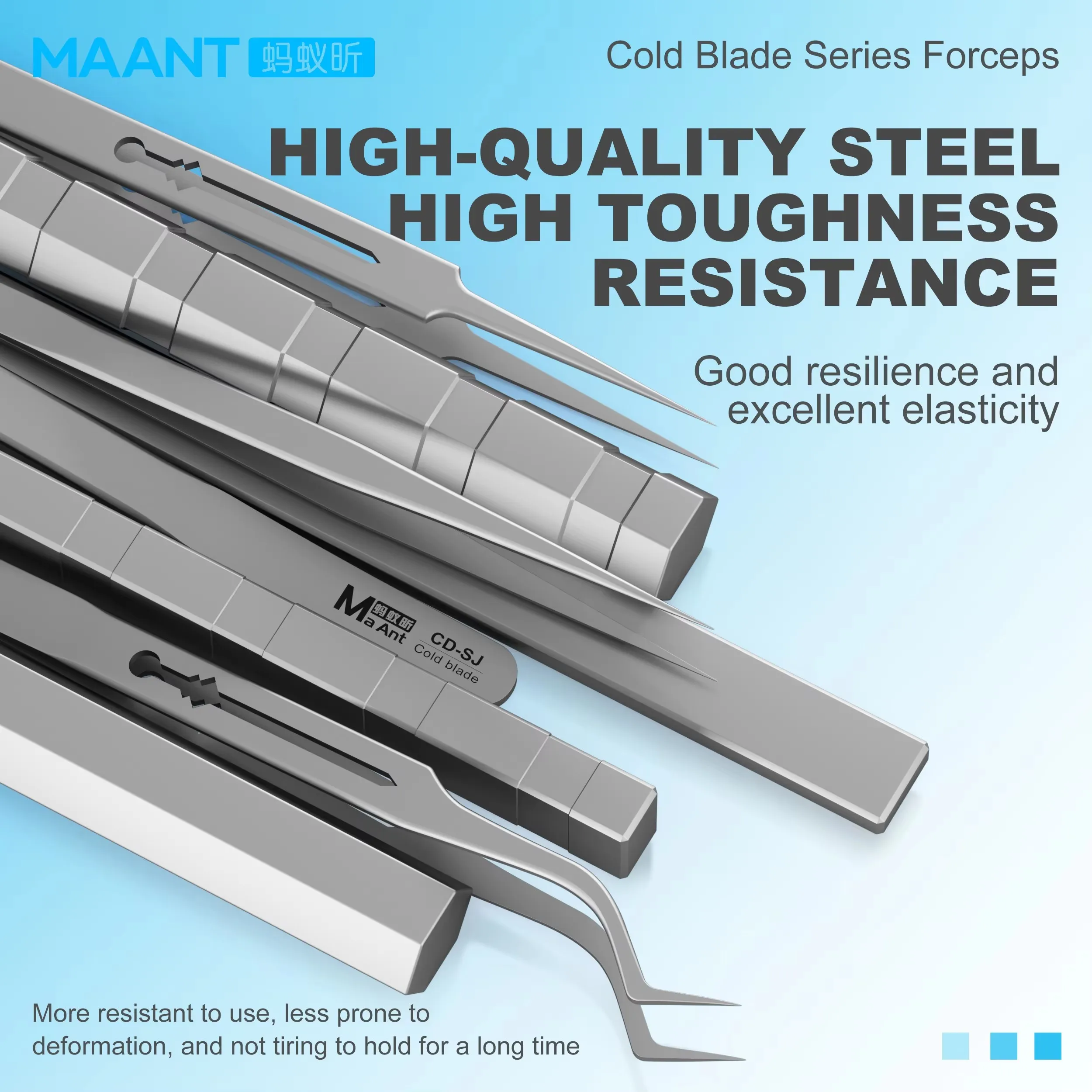MaAnt CD-SA/SR/SJ/AM Stainless Steel Tweezers High Elasticity Non-Magnetic Curved Straight Tips for SMD PCB Board IC Chip Repair