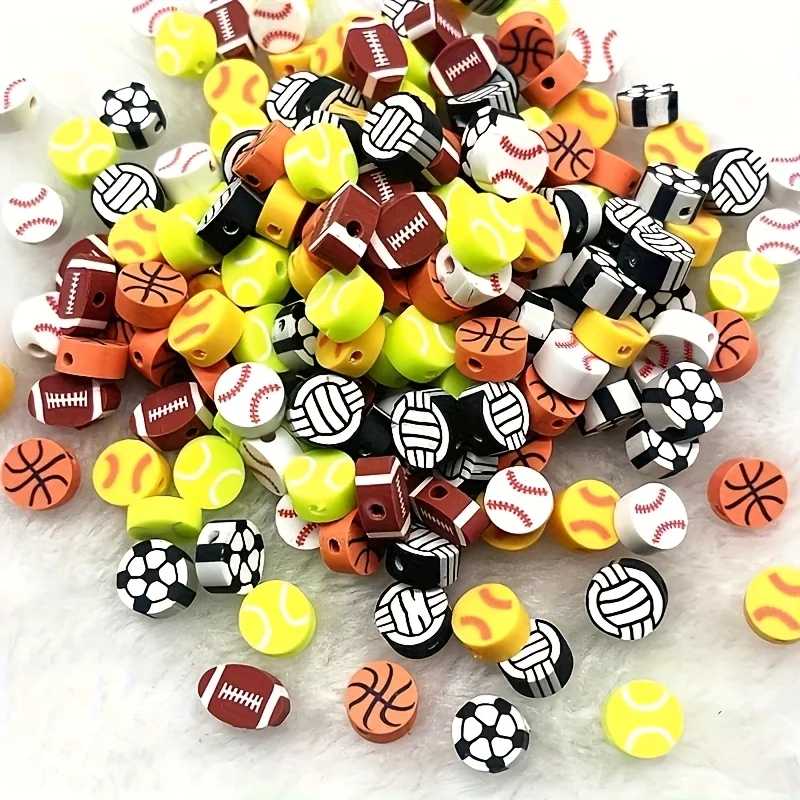 210pcs, Various styles of soft ceramic beads for baseball and football, suitable for making bracelets, small gifts, and DIY prod