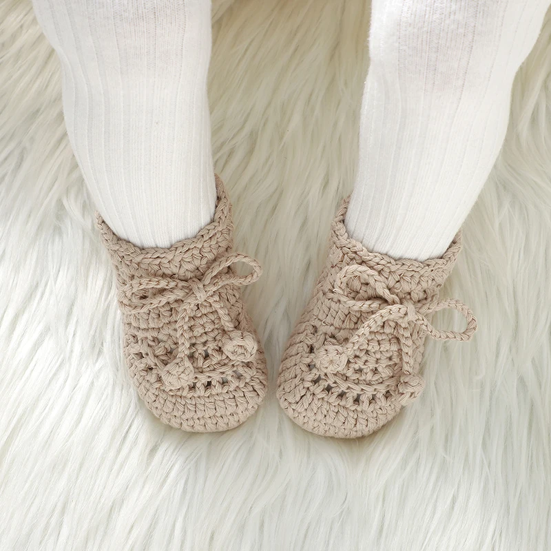 

Baby Shoes Cotton Knit Newborn Boys Girl First Bed Boots Fashion Solid Infant Children Footwear 0-18M Breathable Cute Hollow Out