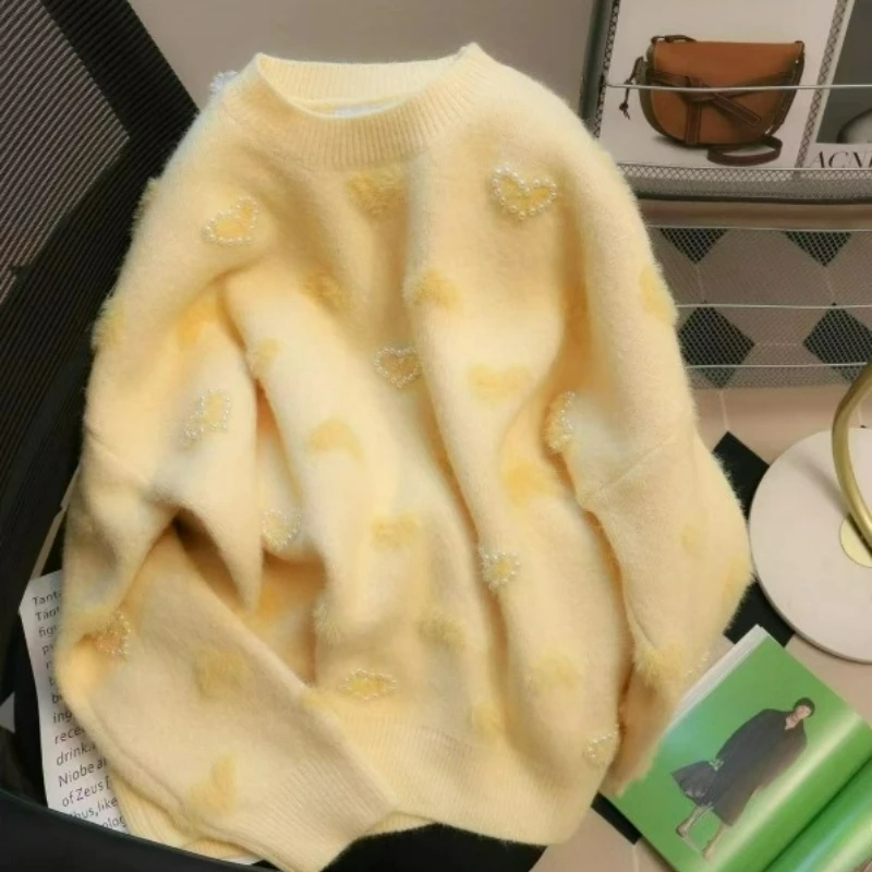 Konijnjacquard trui voor dames Losse casual relaxte gebreide trui met lange mouwen en contrasterende kleur voor herfst-winter