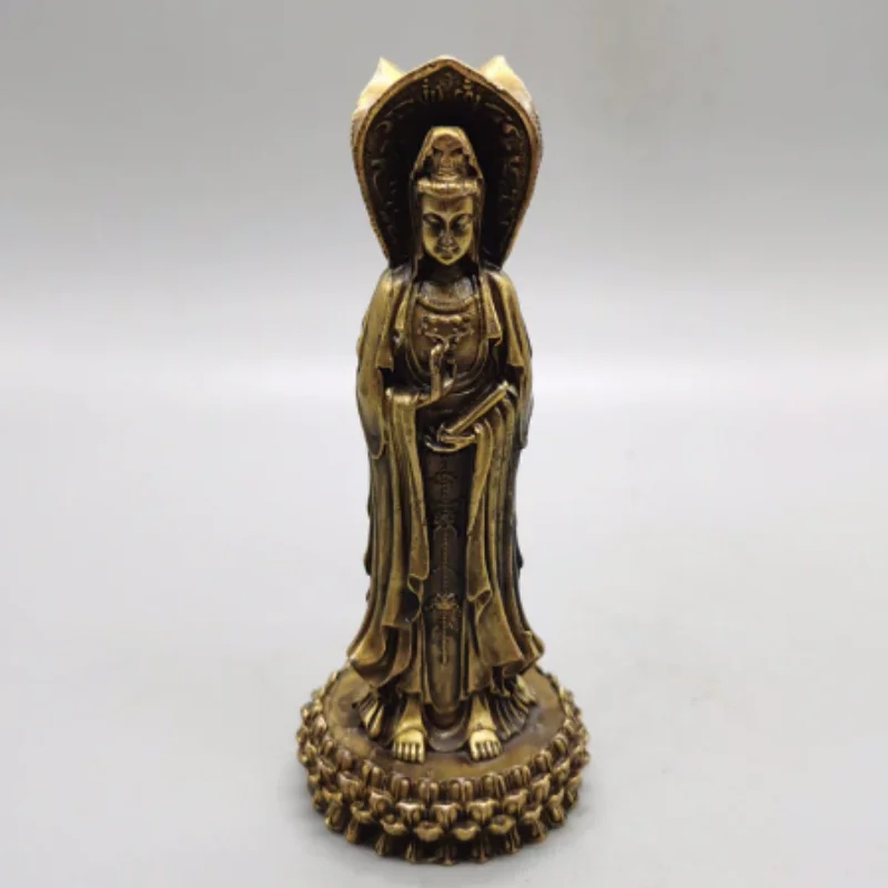 Antique Bronze Three-Faced Guanyin Statue - Sacred Bodhisattva Sculpture, Retro Feng Shui auspicious ornament & Home Decor