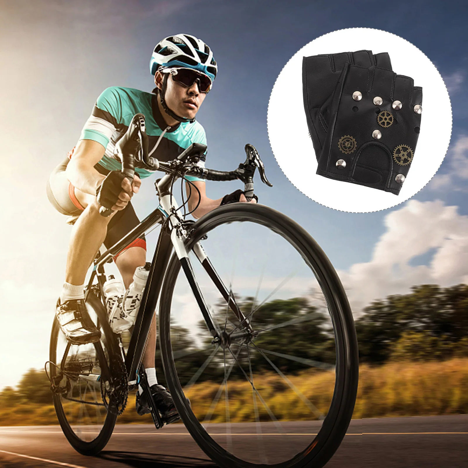 

1Pair Fingerless Gloves Half Finger Studded Unisex Gloves Motorcycle Riding Cosplay Performance Punk Fingerless Glove