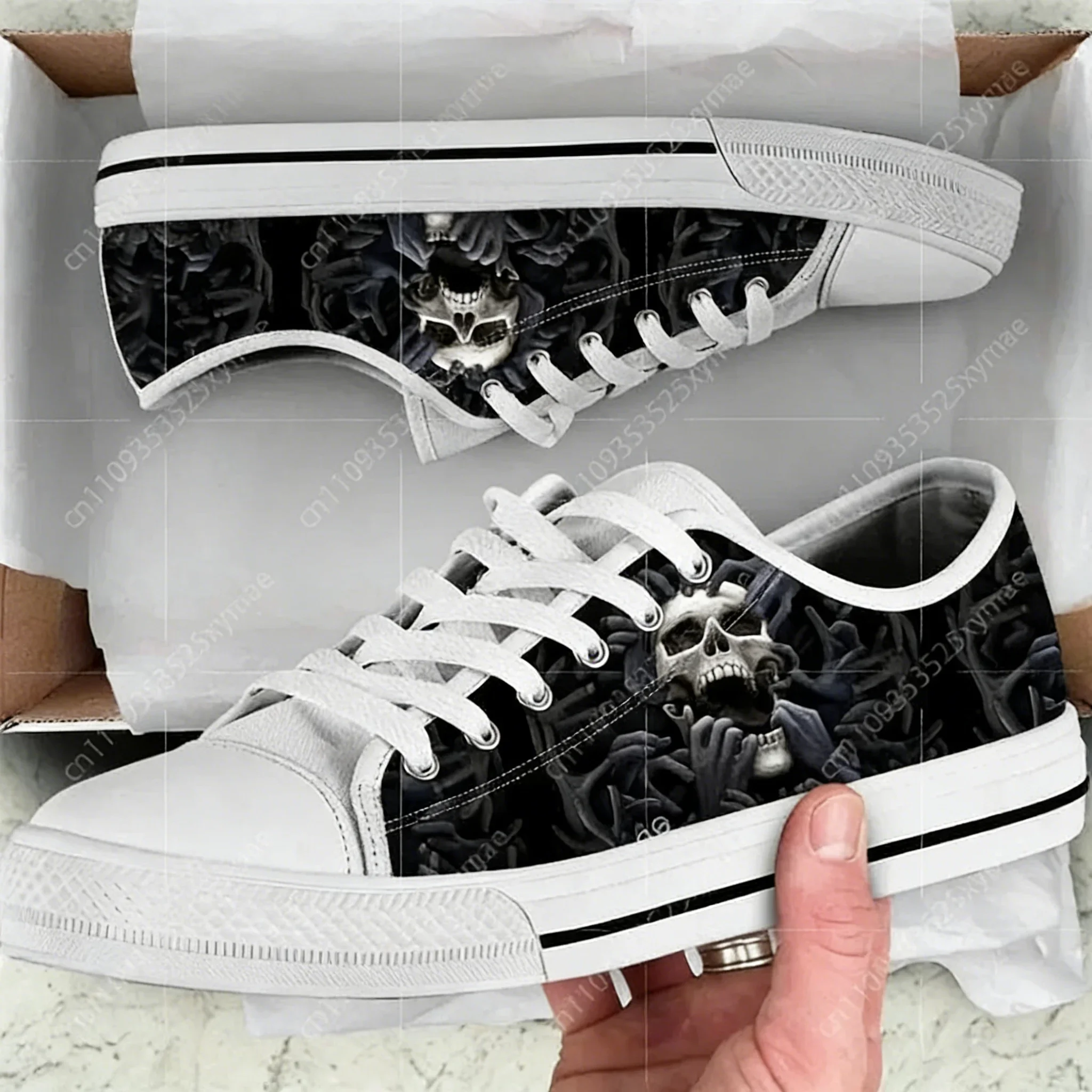 

Gothic Skull Love Design Women Sneakers Red Rose Casual Lace Up Flats Black Comfortable Low Top Canvas Shoes Women