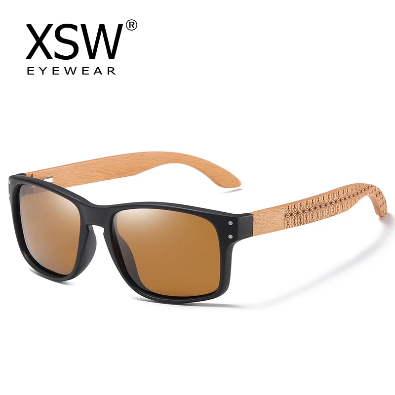 

XSW 2023 Brand Design Beech wood Handmade Sunglasses Men Polarized Eyewear Brown Outdoor Driving Sunglasses Reinforced Hinge