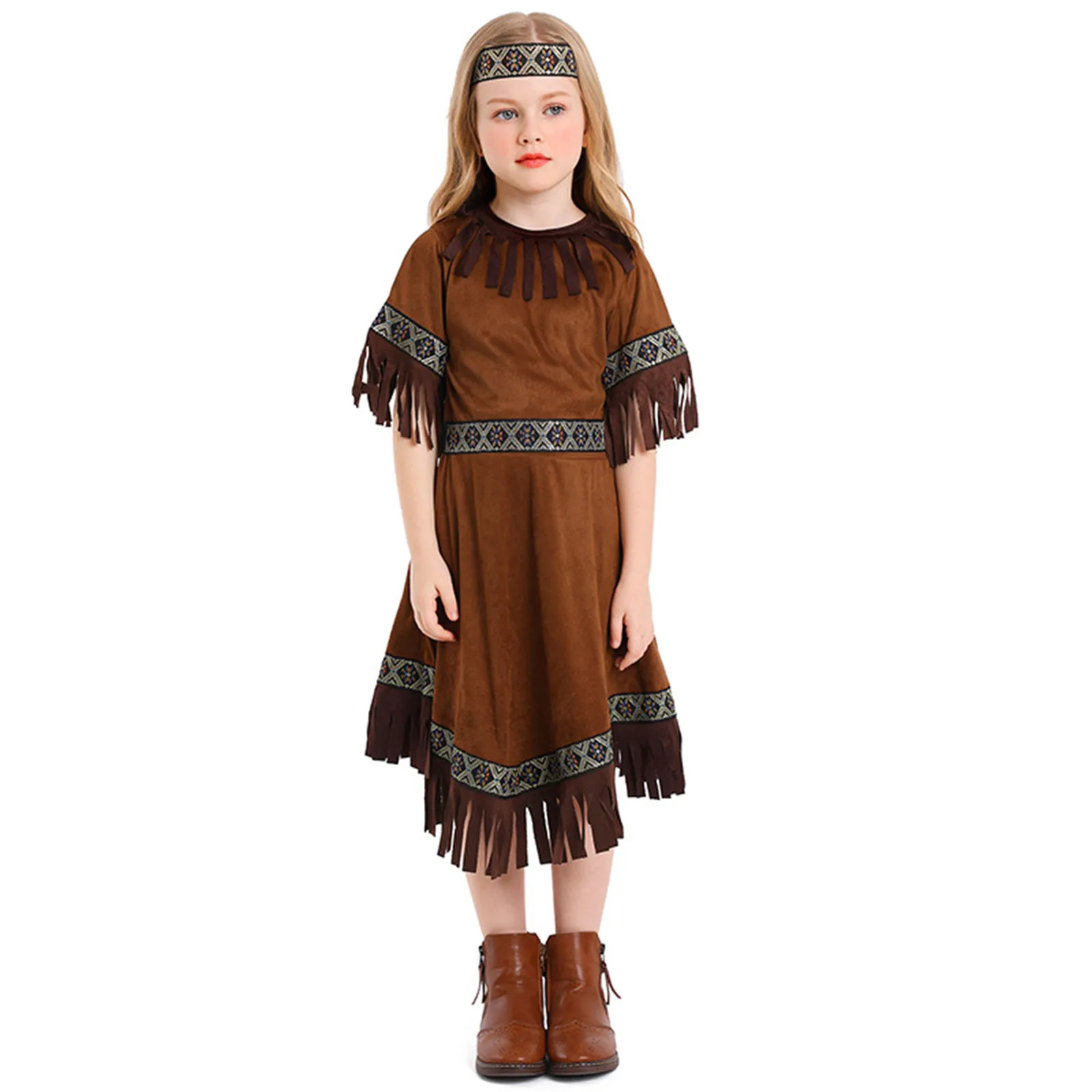 Baby Girls American Indian Princess Costume Cosplay For Children Kids Tween Teens 4-16Y Performance Dress Halloween Fancy Skirt