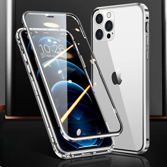 360 ° Volledige Bescherming Metalen Magnetische Telefoon Case Voor IPhone 16 Pro Max 14 13 12 11 15 Pro Max X XS XR Plus Dubbelzijdig Glas Cover
