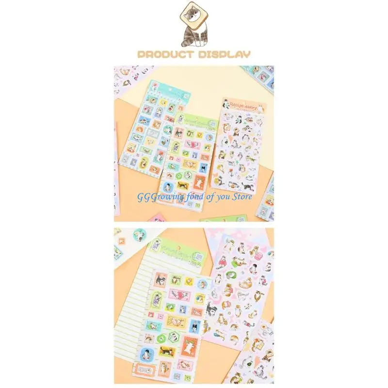 

H9EB Adorable Cats Label for Bullets Journals Notebook Creative Stationeries