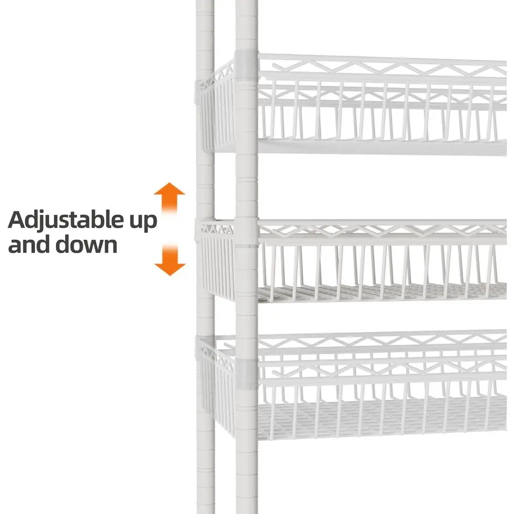 6-laags verstelbaar draadrek met wielen, wit - ideaal voor garage, keuken, kantoor en voorraadkast