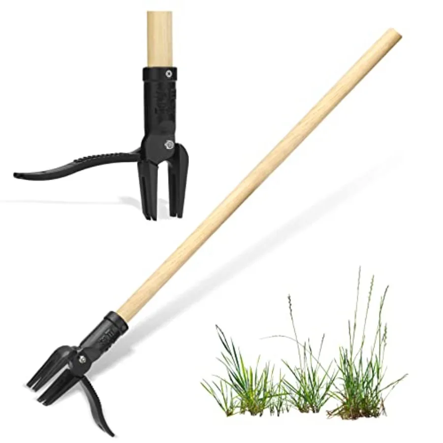 

Stand Up Weed Puller Tool Heavy Duty Weeding Tool with Long Wooden Handle and 4-Claw Steel Head