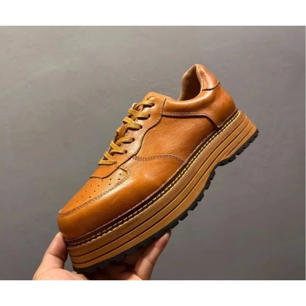 Handcrafted Cognac Leather Classic Platform Sneaker – Superior Craftsmanship