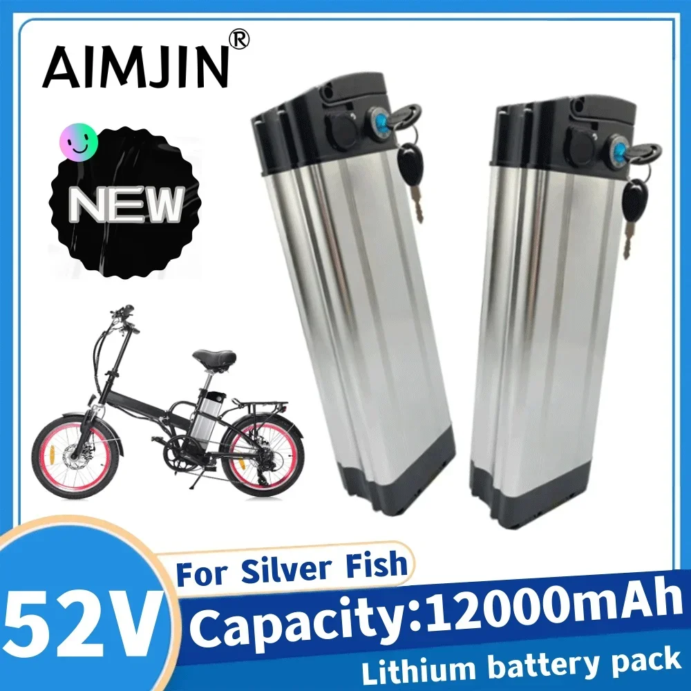 52V 12.0ah For Silver Fish Electric Bike Lithium Battery with Aluminum Case Anti-theft Lock USB