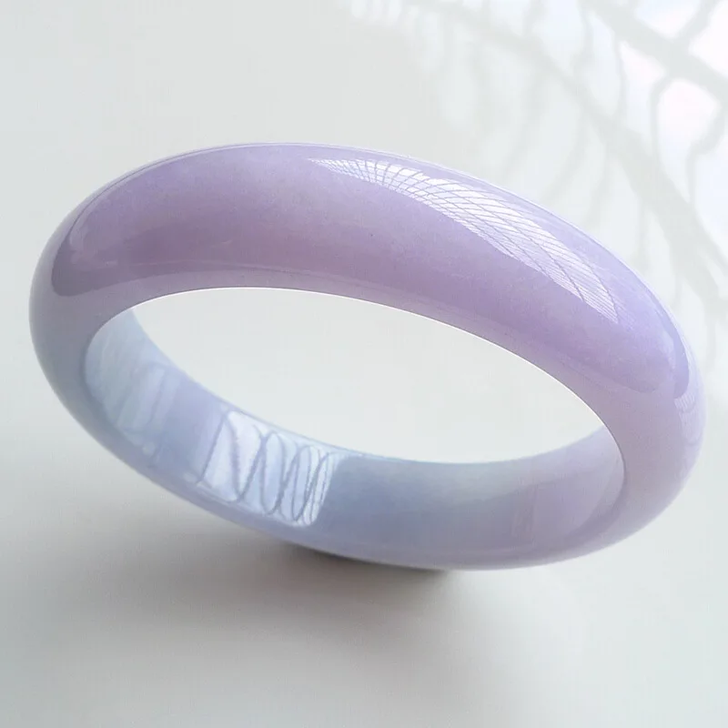Old mine  ice-like texture purple  jade bracelet with green and floral patterns