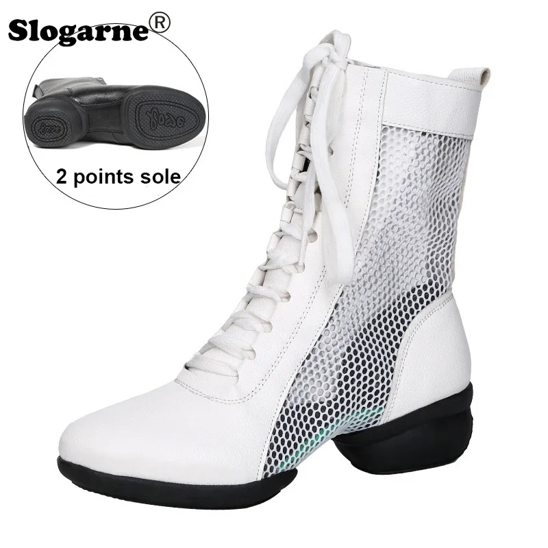 Fahion Mesh Jazz Boots Women Modern Jazz Latin Dance Shoes Ladies Breath Soft Sole Sport Dance Boots 4CM Heels Summer Cool Shoe