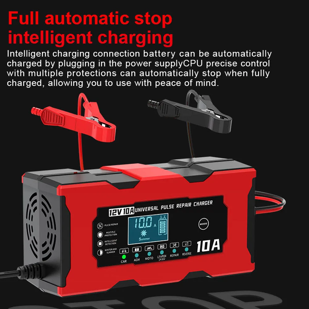 Autobatterie ladegerät Impuls reparatur digitales LCD-Display Smart Batterie ladung 12V 10a 14,6 V 10a Eisen Lithium Ladegerät EU/US Stecker