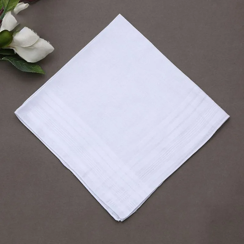 3Pcs 100% Cotton White Color Handkerchiefs Classic Hankies Jacquard Striped Pocket Square Towel DIY Painting