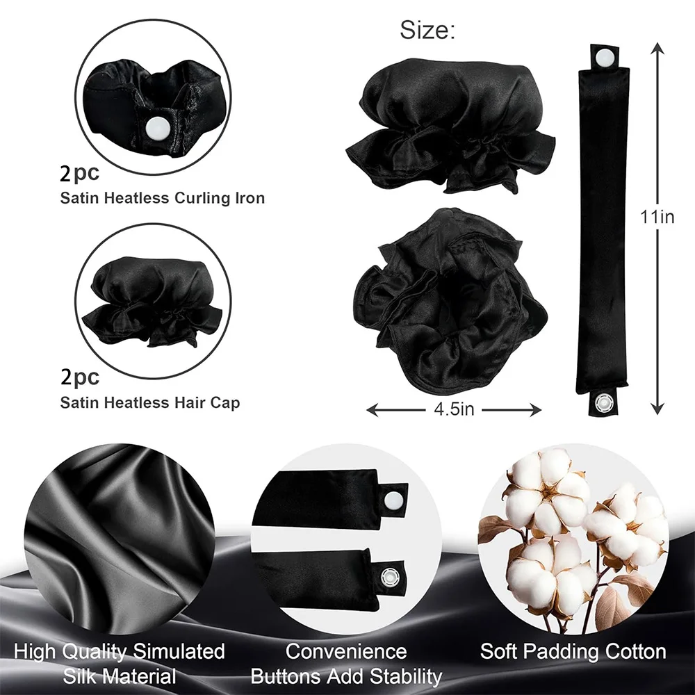 2pc Satin Heatless Curling Rod with Hair Caps, Soft Overnight Curling Rod Headband for Long Hair, DIY Hairstyling Tools