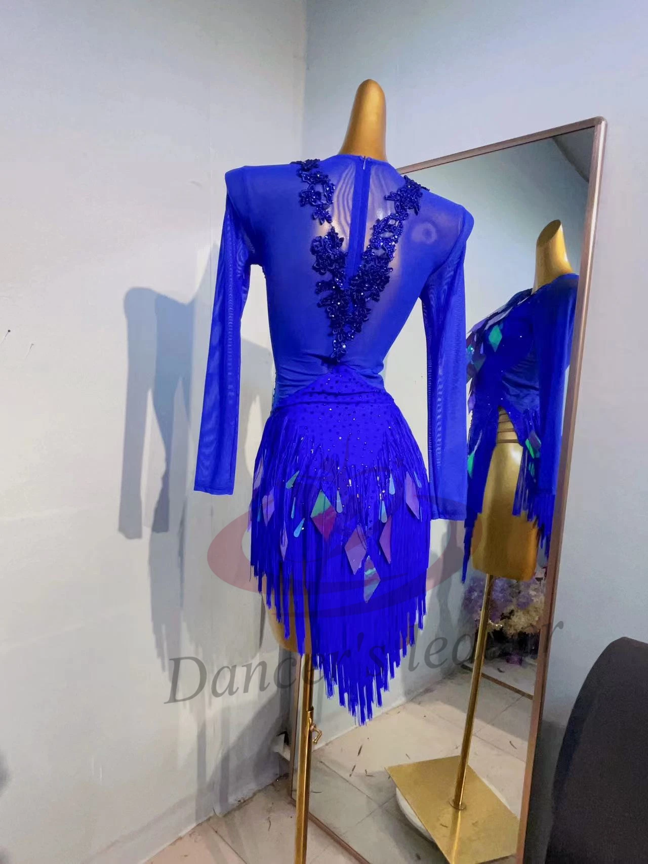 Concurso de baile latino para mujer, traje de actuación de Samba Tango con lentejuelas de malla personalizadas de alta gama, vestido Blackpool