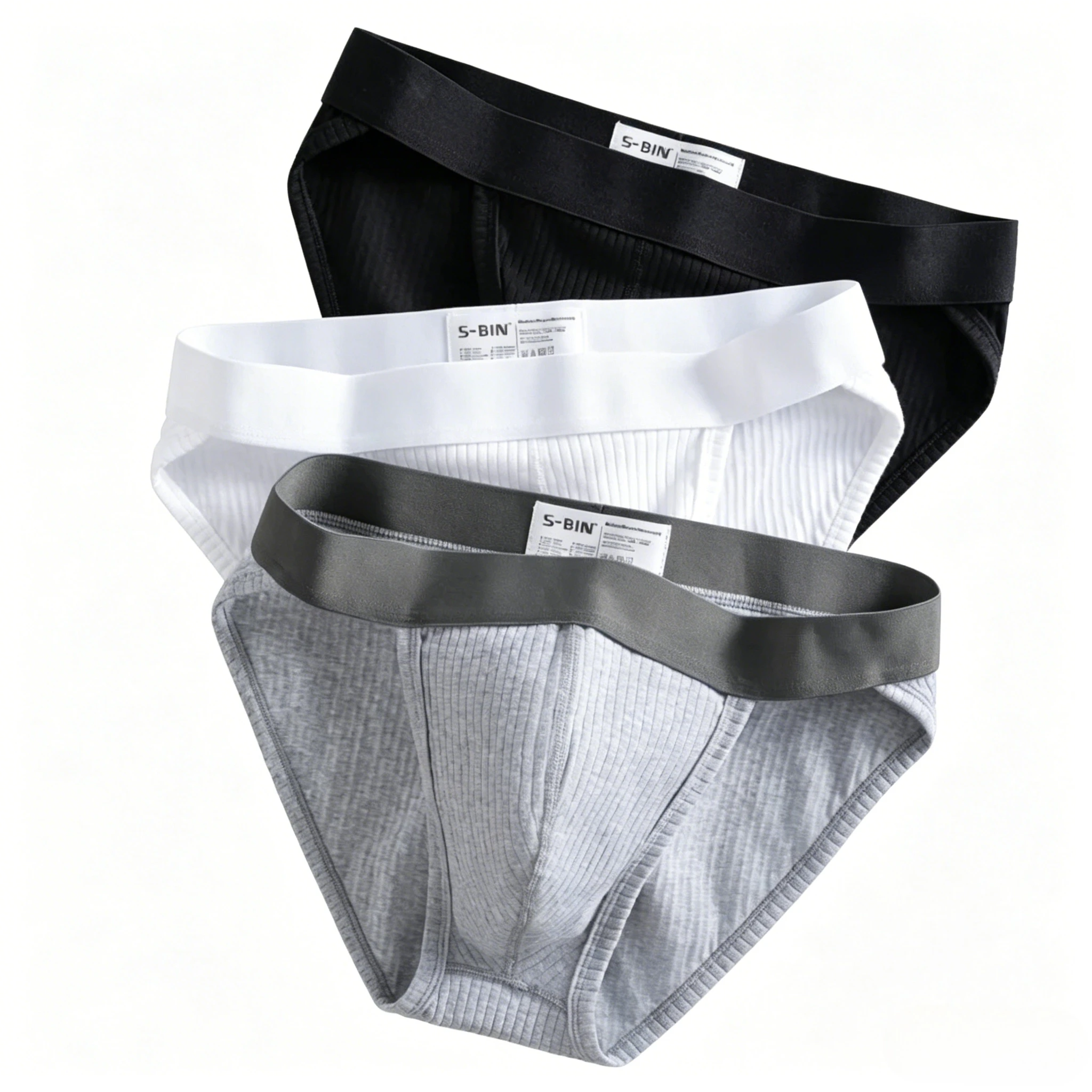 

Ribbed Cotton Briefs for Men Solid Color Breathable Sweat-Wicking Large Pouch High-Cut Fit Cozy Underpants Youth Fashion Tanga
