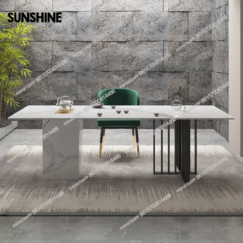 

Office tea table and chair combination rock slab light luxury simple tea set integrated