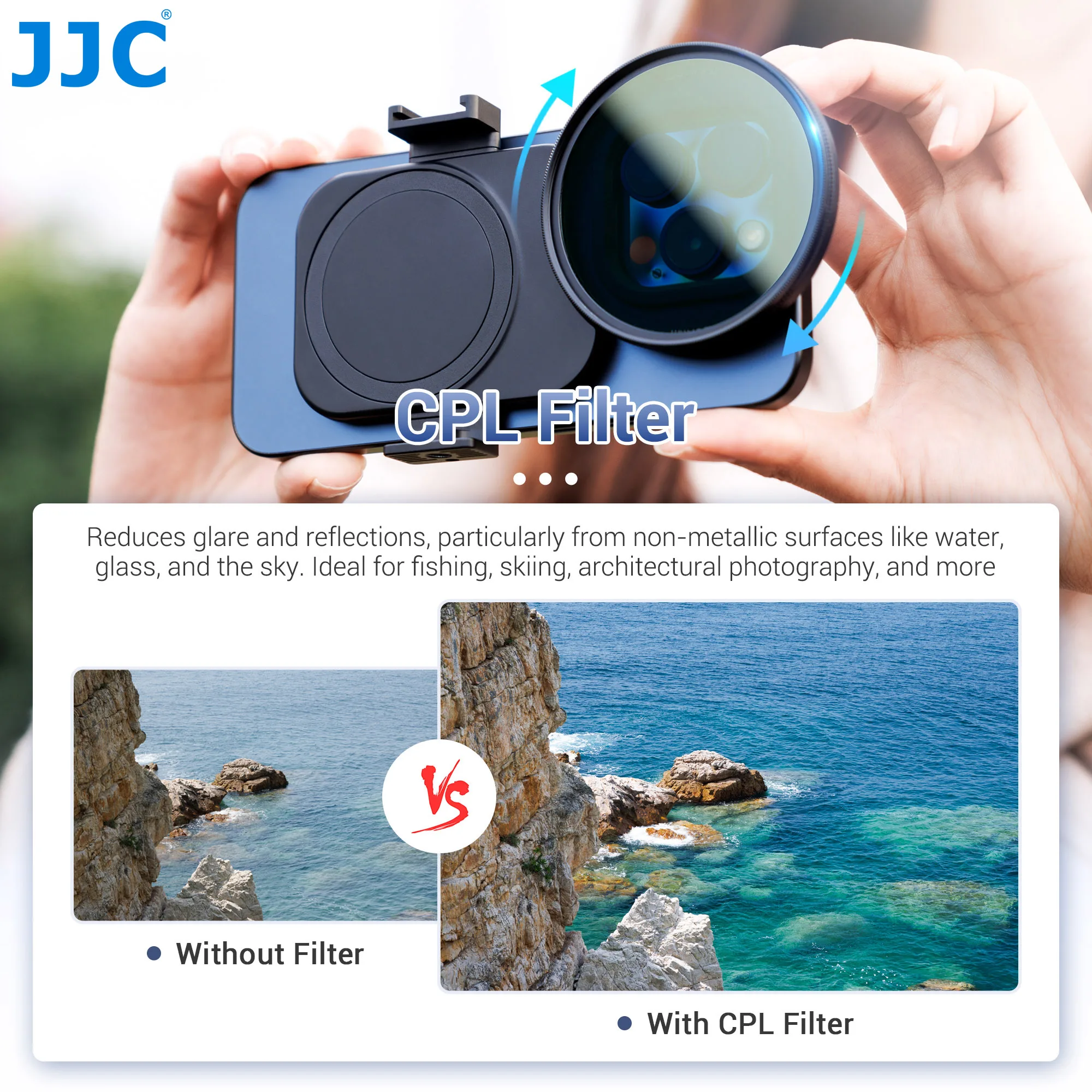 JJC 67 mm CPL-Filter für iPhone, magnetisches Filter-Adapter-Set für iPhone 16 15 14 Pro Max Plus mit 1/4 Schraubhalterung zum Vloggen