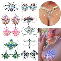 Bling bling glänzende Harz Bohrer Brust Tattoos Aufkleber Musik Festival Party Karneval Make-up Schlüsselbein Nippel 3D Tattoo Dekoration