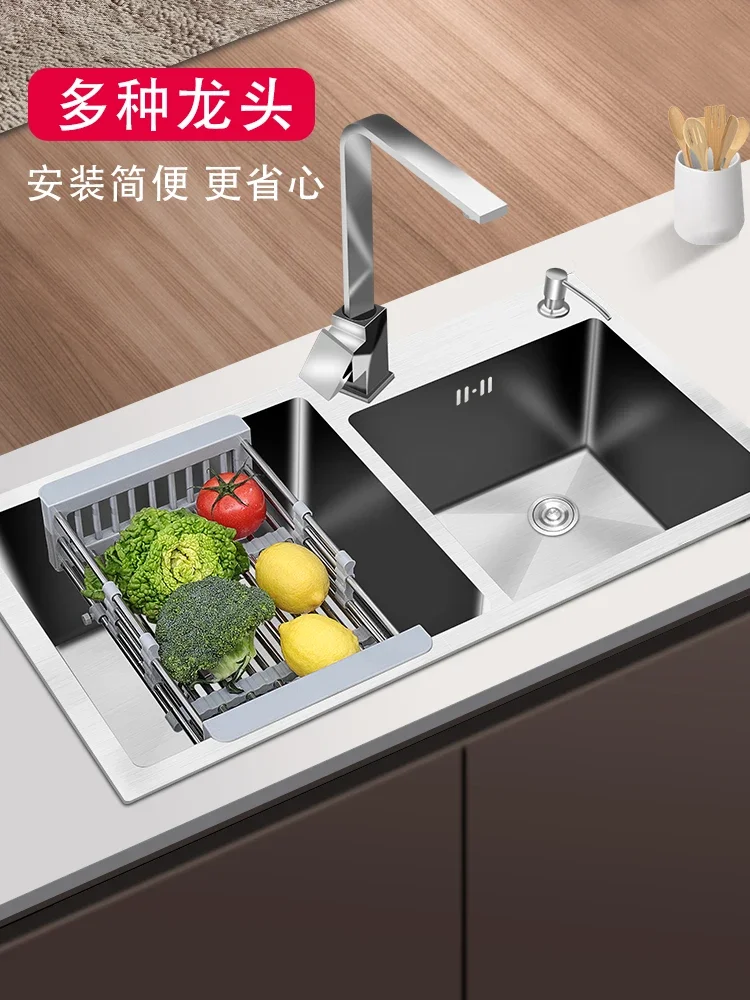 Kitchen Thickened Handmade Sink Vegetable Basin Double Slot 304 Stainless Steel Domestic Sink Sink Slot Table Upper and Lower