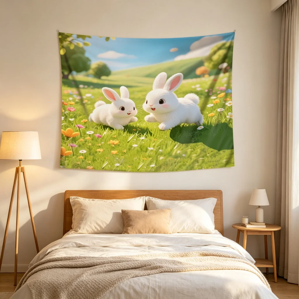 1PC Rabbit Grassland Print Backdrop Banner, Bedroom Living Room Photo Background, Polyester Wall Hanging, Home Decor, Wall Art