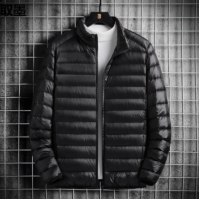 Men's Lightweight Cotton Coat 2024 New Style Large Size Ultra Light Stand Collar Hooded Cropped Cotton-Padded Outerwear Casual