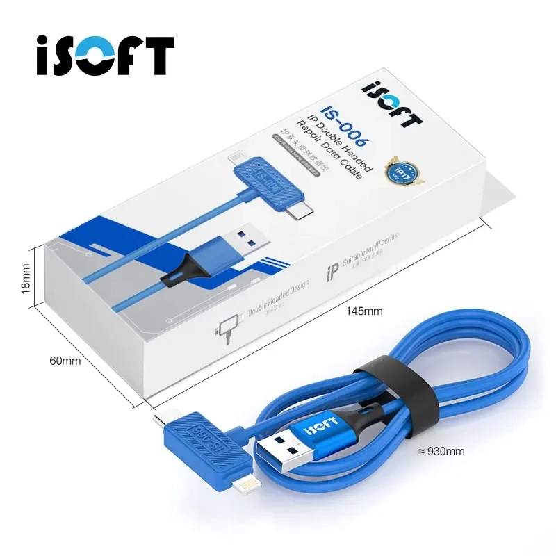 iSOFT IS-006 Dual-Head Maintenance Data Cable for iPhone 17 Lightning+Type-C Charging/Recovery/Data Transmission 3-in-1 Repair