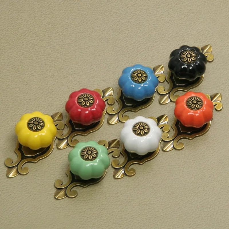 Seven color pumpkin-shaped ceramic handle pastoral modern Chinese-style cabinet drawer cabinet door single hole handles pulls