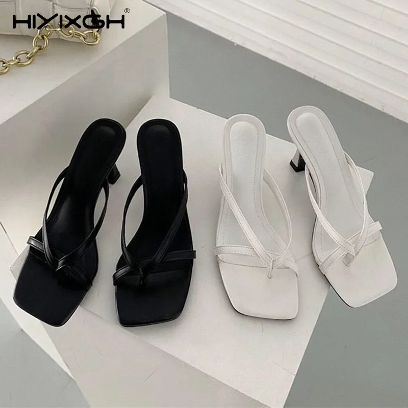 2026 hot Summer Women French Style Clip Toe Slippers Fashion Dress Slide Shoes Ladies Elegant High Heel Footwear Mature Style