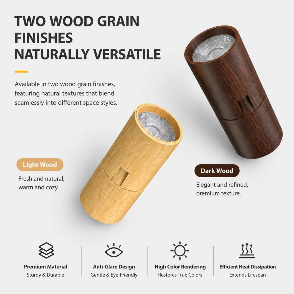 LED surface mounted folding spotlight wood grain living room ceiling light universal eye protection wall wash light