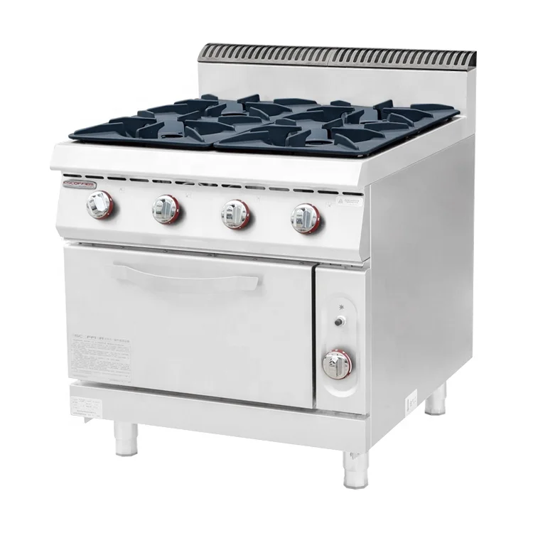 Equipo de cocina de serie completa comercial, cocina de Gas con horno, de acero inoxidable, libre de pie, 4/6 quemadores