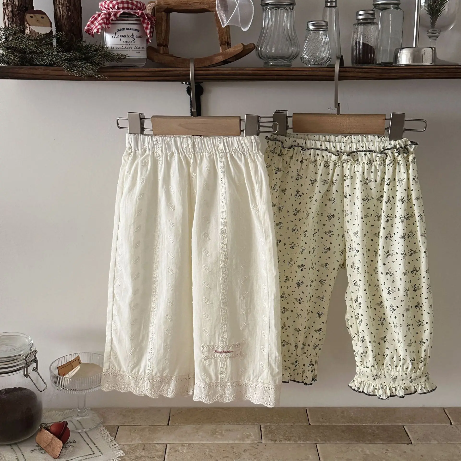 2026 Summer Baby Girls Pants Cotton Embroidered Lace Toddler Loose Wide Leg Pants Korean Kids Floral Mosquito Repellent Trousers
