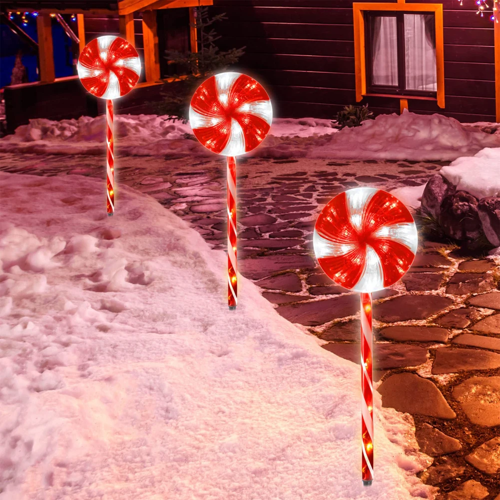 LED Solar Christmas Pathway Lights, Pirulitos Muletas, Stake Lights, 8 Modos de Iluminação, Decoração Jardim Quintal, 1Pc, 2Pcs