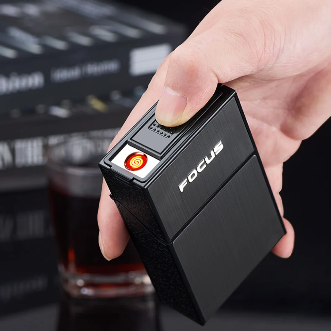 

Removable Cigarette Case with Electronic Lighter, Windproof Holder, Metal Box, Magnetic Cap, Christmas Gift, Upgraded, 2021