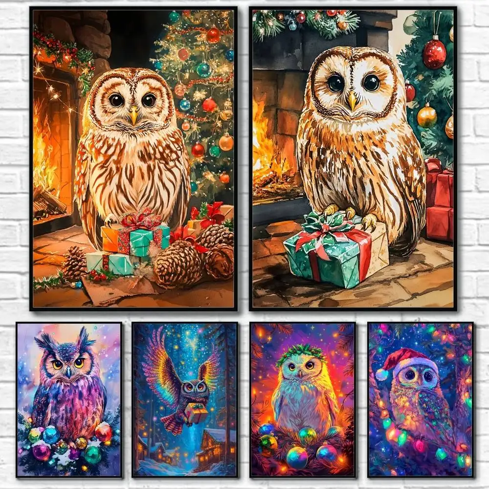 

Christmas Owl Fantasy Poster Home Living Bed Room Bar Hallway Sticky Wall Art Printing Waterproof Aesthetic Decor