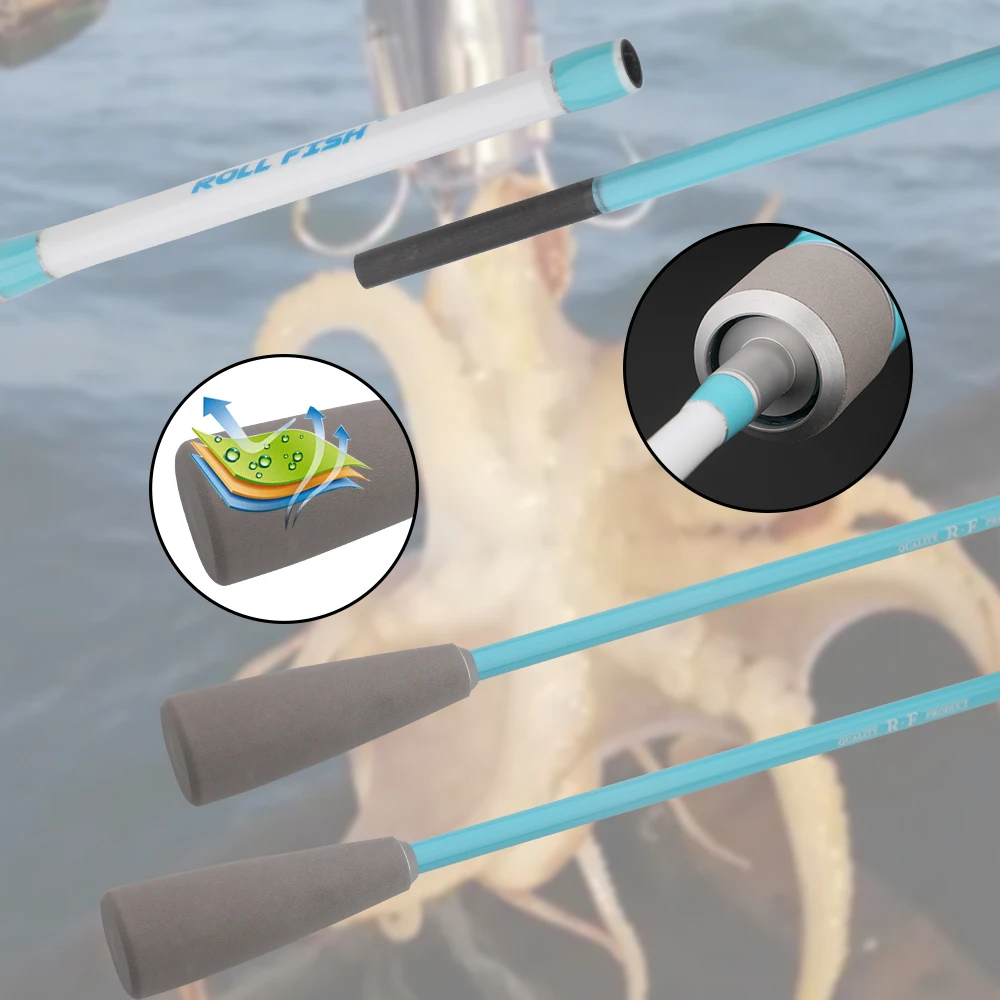 ROLLFISH 1,55M Titan-Spitze Oktopus-Tintenfisch-Kohlefaser-Salzwasser-Bootsrute zum Slow Jigging und Casting + Aufbewahrungstasche – Detail 6