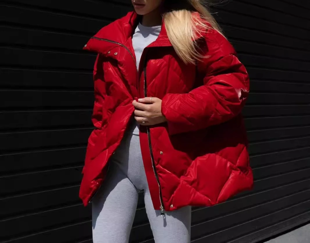 Lingge Cotton Jacket 2025 Autumn/Winter New Loose Jacket Matte Gloss Flip Collar Casual Jacket